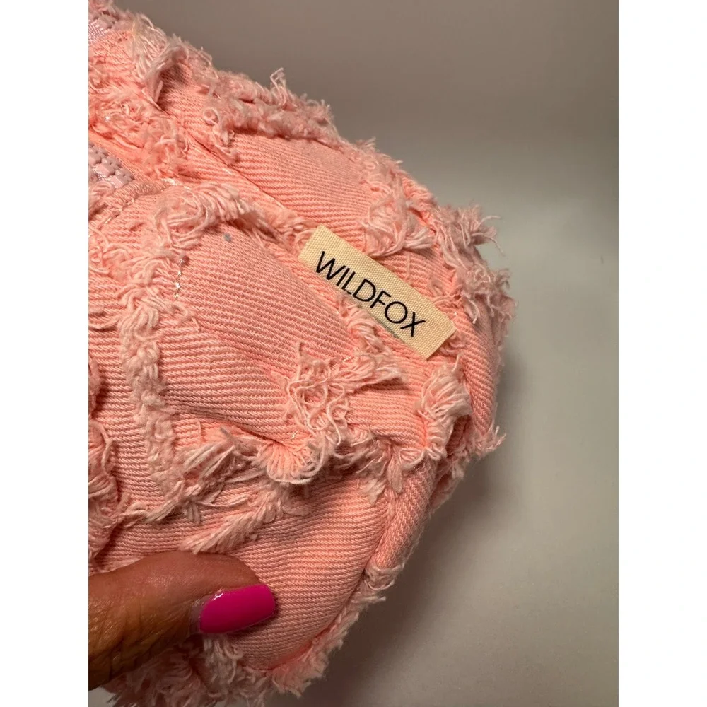 Wildfox Pink Denim Frayed Diamond Quilted Sling Backpack Bag New